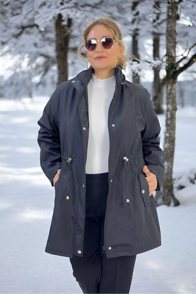 yagmurberen Excludable Hooded Pocket Inside Complete Plush Large Size Bonded Fabric Winter Coat