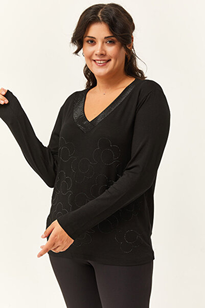 Ebsumu Γυναικεία μαύρη μπλούζα με μοτίβο λουλουδιών σε μεγάλο μέγεθος