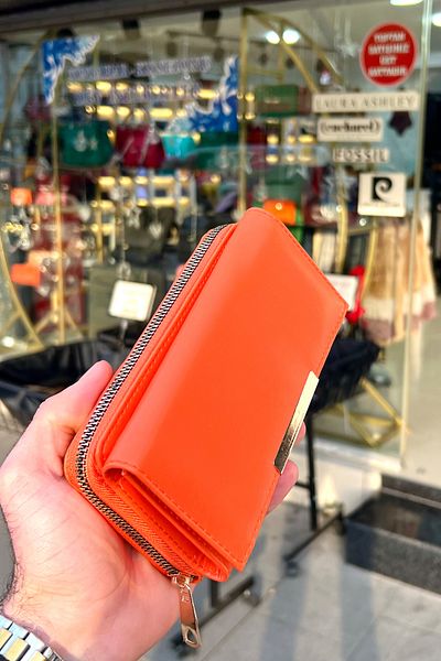CüzCan Orange Vegan Leather Useful Multi-Compartment Women's Wallet (Valentine's Day Gift) (17X9Cm)