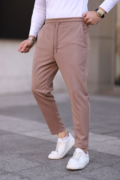 Newtime Ανδρικό ελαστικό βαμβακερό παντελόνι Jogger με δεμένη μέση με λεπτή εφαρμογή