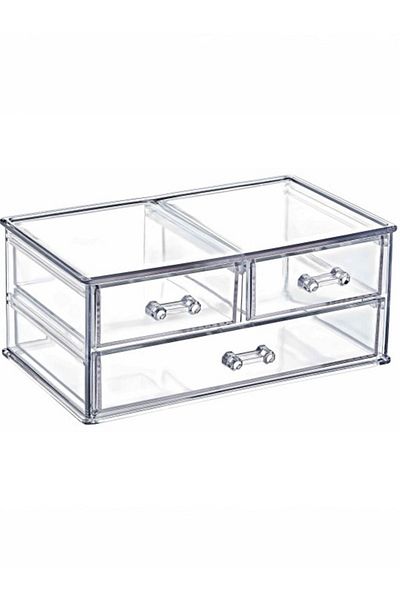 teknotrust 3 Compartment Box with Drawer Accessory Makeup Organizer Organizer Stylish Box 10X13X23Cm