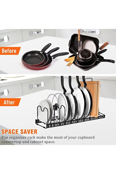 Arabest Pan Organizer Rack, Expandable Lid Holder for Cookware, Adjustable Ki...