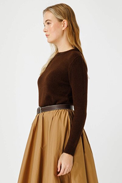 Hooopstore Πλεκτό Crew Neck Fit Πλεκτό Καφέ Πουλόβερ