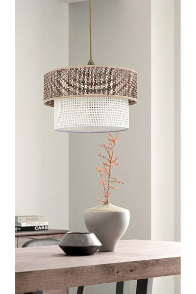 Emg DesiGn Rattan 2 Tier Cake Pendant Lamp Chandelier Children's Room Bedroom Living Room Kitchen Hall