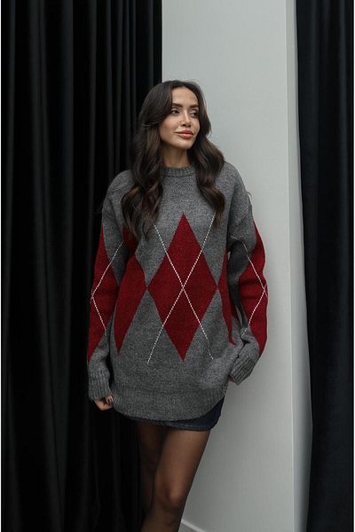 Havoş Anthracite Large Diamond Patterned Sweater