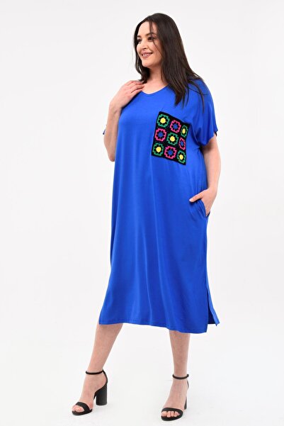 Ebsumu Γυναικείο πλεκτό φόρεμα με λεπτομέρεια μπλε τσέπης