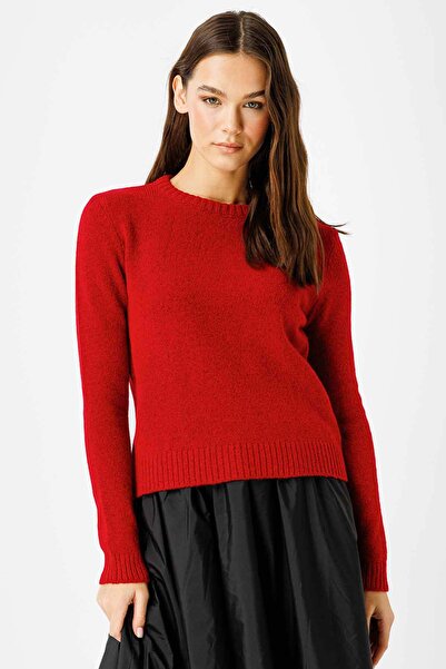 Hooopstore Bisiklet Yaka Fit Triko Kırmızı Kazak