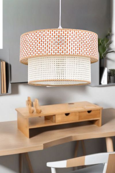 Emg DesiGn Rattan 2 Tier Cake Pendant Lamp Chandelier Children's Room Bedroom Living Room Kitchen Hall