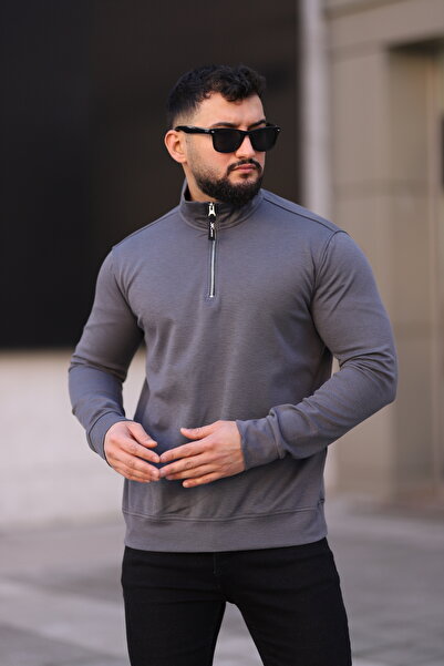 Newtime Men's 3-Thread Cotton Slim Fit Stand Collar Zip-Up Sweatshirt