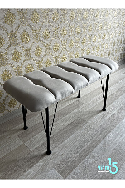 Yirmi15 Metal Ayaklı Eco Krem Bench Babyface Puf & Bench- Krem Bench