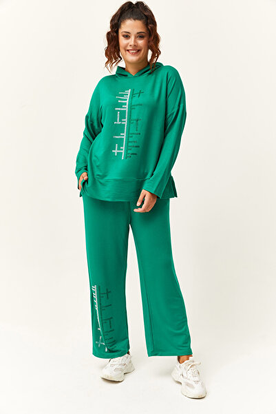 Ebsumu Γυναικεία Πράσινη φόρμα με κουκούλα με κουκούλα σε μεγάλο μέγεθος