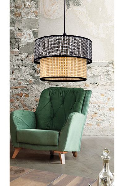 Emg DesiGn Rattan 2 Tier Cake Pendant Lamp Chandelier Children's Room Bedroom Living Room Kitchen Hall