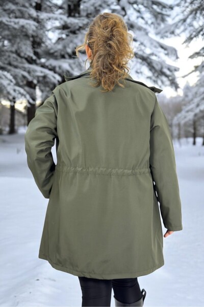yagmurberen Excludable Hooded Pocket Inside Complete Plush Large Size Bonded Fabric Winter Coat