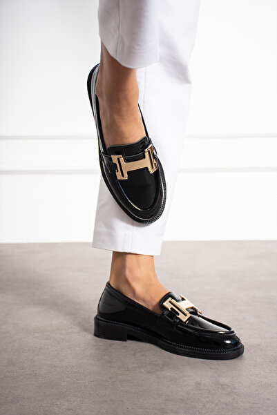 Pazzyonez Γυναικεία μαύρα λουστρίνια καθημερινά άνετα Oxford Casual Calvanized πόρπη Ποιοτικά Classic Loafer παπούτσια