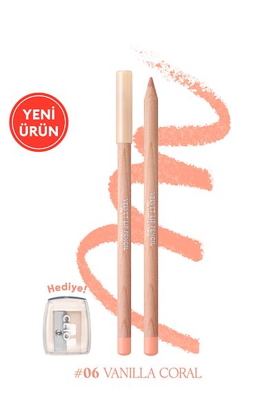 CLIO Clio Velvet Lip Pencil Set - Creamy Formula, Lip, Pen and Pencil Sharpener 06 Vanilla Coral
