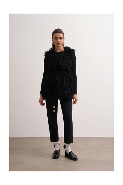 FUSHYA Curly Belted Plush Vest