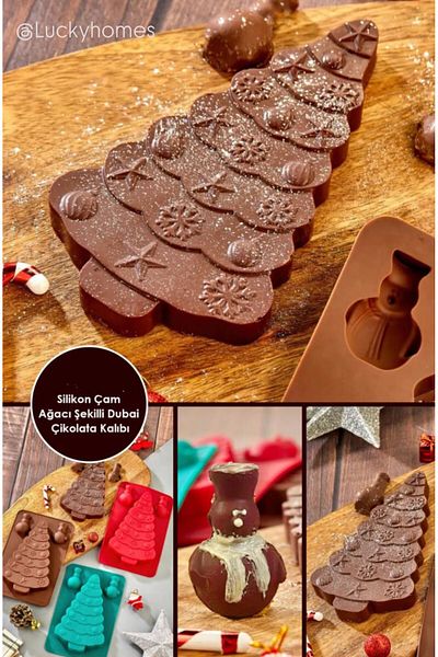 LUCKYHOMES Christmas Gift Pine Tree Silicone Dubai Chocolate Mold Pine Tree Christmas Themed Cookie Mold