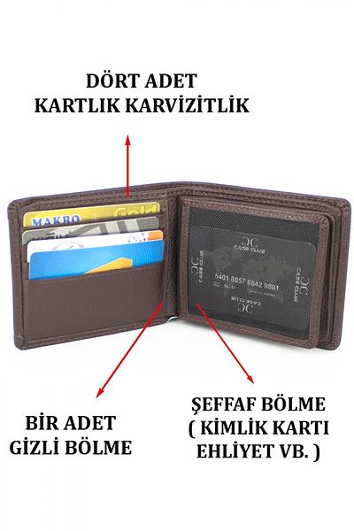 TB Terzi Bey Мъжки портфейл от естествена кожа с държач за карти Case Club, кафяв