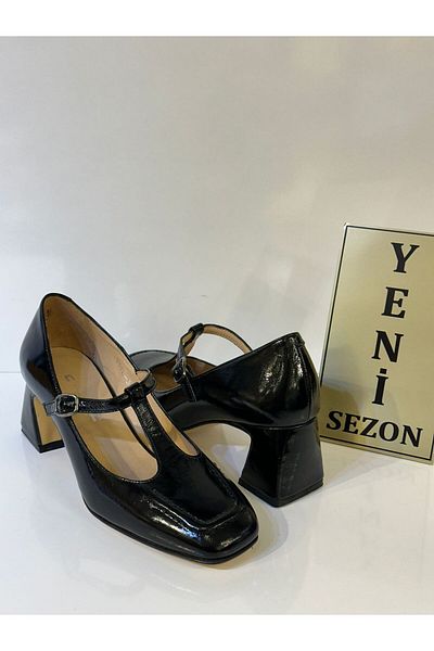 NİSH EXCLUSİVE 2510 Ni̇sh Genuine Leather Stylish Heeled Shoes with Support Sole Belt Detail