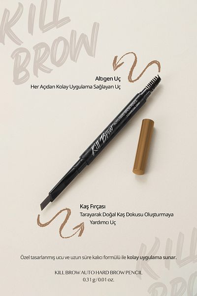 CLIO Clio Kill Brow Auto Hard Pencil - Thin Hexagon, Long Cut, Eyebrow Pencil, 02 Light Brown