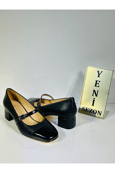 NİSH EXCLUSİVE 2513 Ni̇sh Genuine Leather Support Sole Stylish Short Thick Heeled Casual Shoes