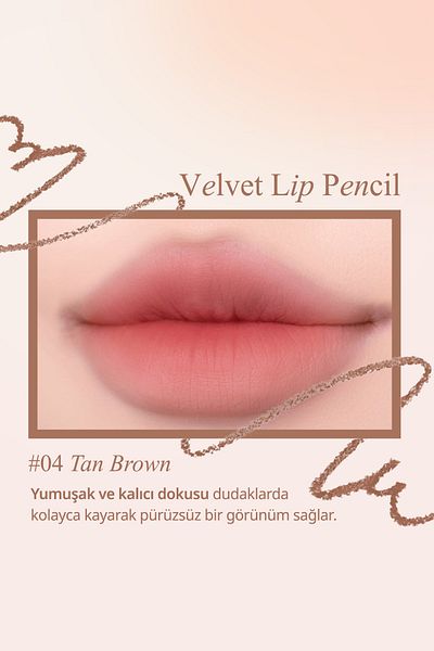 CLIO Clio Velvet Lip Pencil Set 04 Tan Brown - Creamy Formula with Lip Liner and Sharpener