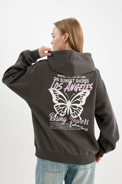 DeFacto Coool Oversize Wide Fit Hooded Printed Thick Fabric Sweatshirt
