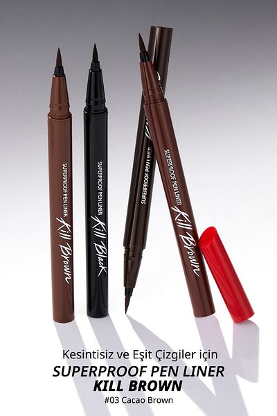 CLIO Clio Superproof Eyeliner Pen - Waterproof with Sponge Tips, Kill Brown (03 Cacao Brown)