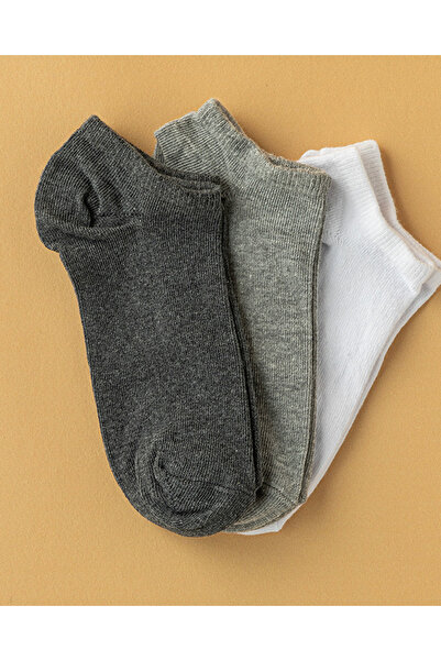 English Home Juse Cotton Γυναικείες κάλτσες 3 τεμαχίων σε γκρι-λευκό-ανθρακί μποτάκια
