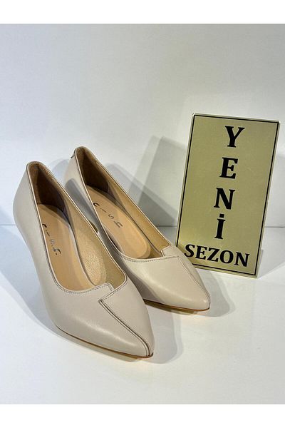 NİSH EXCLUSİVE 2522 Nish Genuine Leather Support Sole Thin Heel Front Detailed Stiletto Mold Stylish Shoes