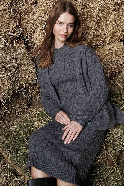 Hooopstore Hair Knit Knitwear Anthracite Dress Cardigan Set