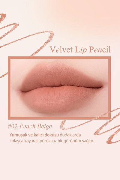 CLIO Clio Velvet Lip Pencil Set - Creamy Formula with Lip, Pencil and Sharpener 02 Peach Beige