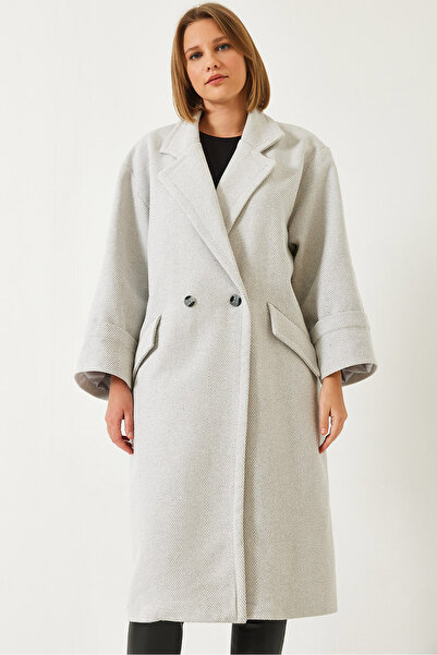Bianco Lucci Women's Sleeve Folded Single Button Pocket Lined Cashmere Coat 60261169