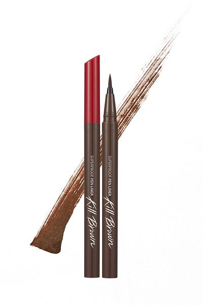 CLIO Clio Superproof Eyeliner Pen - Waterproof with Sponge Tips, Kill Brown (03 Cacao Brown)