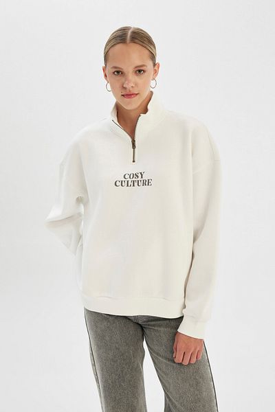 DeFacto Loose Fit Half Zip Printed Thick Fabric Sweatshirt