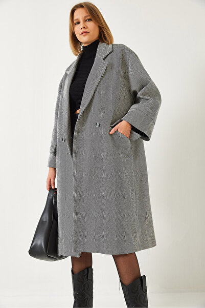 Bianco Lucci Women's Sleeve Folded Single Button Pocket Lined Cashmere Coat 60261169