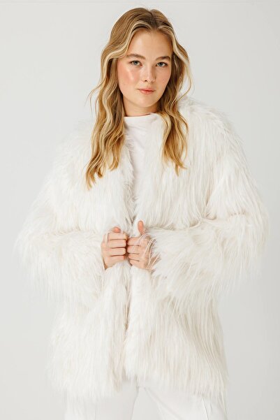 Hooopstore Μπουφάν από τεχνητή γούνα εκρού