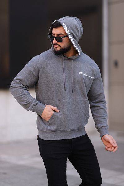 Newtime Мъжки суитшърт с качулка и щампа Oversize, полар