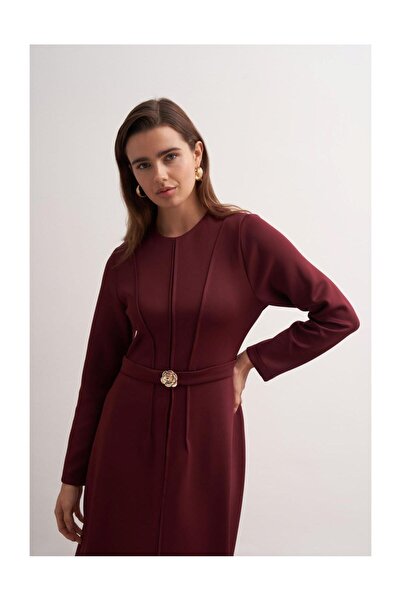 FUSHYA Gül Tokalı Dikiş Detaylı Scuba Elbise