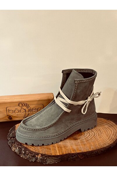 NİSH EXCLUSİVE 24117 Hakiki Deri Ortopedik Taban Bağcık Süs Modelli İçi Kürk KAplama Tüylü Bot