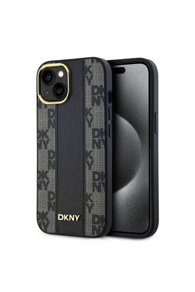 Dkny iPhone 15 Kılıf DKNY  Lisanslı MagSafe Şarj Özellikli 3D Yazılı Checkere...