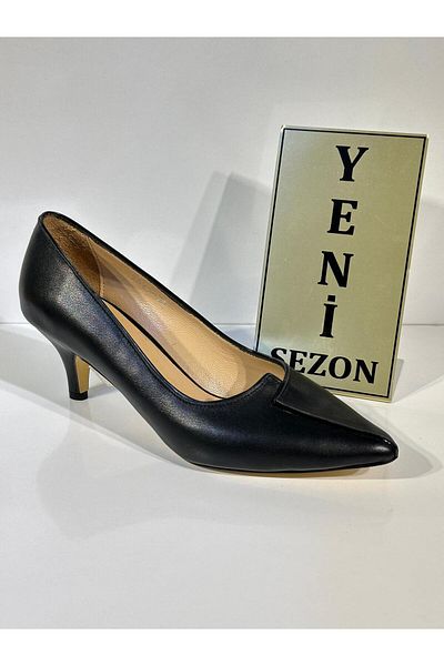 NİSH EXCLUSİVE 2522 Nish Genuine Leather Support Sole Thin Heel Front Detailed Stiletto Mold Stylish Shoes