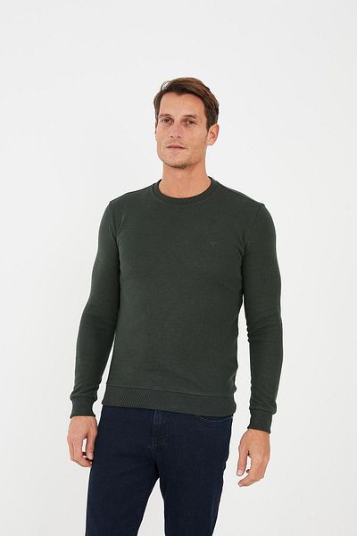 Maccali Men's Comfortfit Long Crew Neck Basic Khaki Sweatshirt