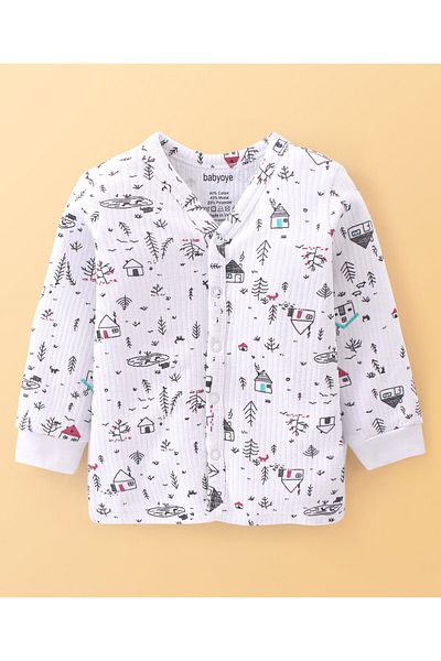 Babyoye Babyoye Thermal Cotton Modal Blend Full Sleeves Vest & Pajama Set Wild House Print - White