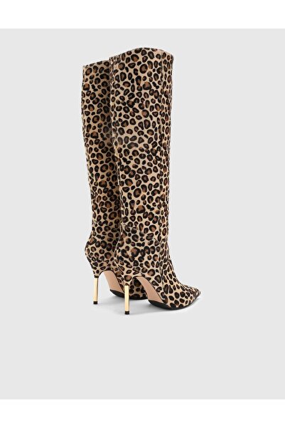 İLVİ Carlile Hakiki Deri Tay Tüyü Kadın Leopar Topuklu Çizme