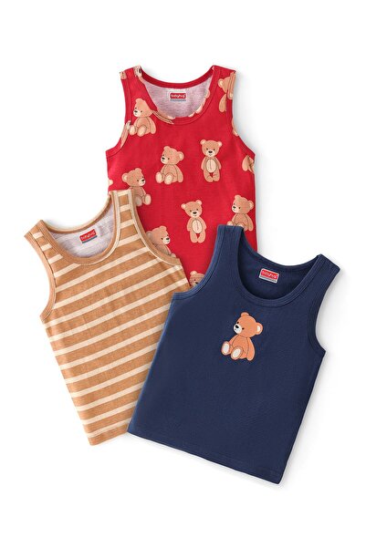 Babyhug 100% Cotton Single Jersey Knit Sando Stripes& Teddy Print Pack of 3-B...