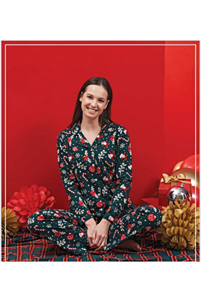 lavish Σετ πιτζάμες Over Sleep 1603 Γυναικεία Χειμερινή Πρωτοχρονιάτικη Βαμβακερή Πιτζάμα επένδυση fleece