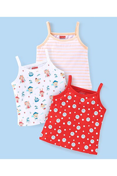 Babyhug 100% Cotton Knit Sleeveless Striped Slips Teddy Print Pack of 3 - Red...