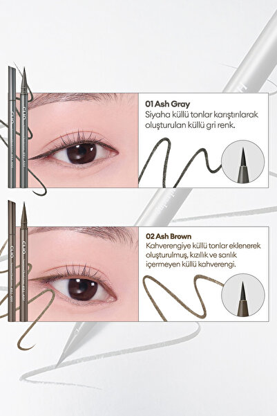 CLIO İnce Mikrofiber Fırça Uçlu, Sabitlenen Eyeliner CLIO Superproof Brush Liner Kill Ash (002 Ash Brown)