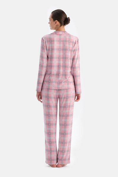 Dagi Soft Pink Plaid Thermal Shirt Pants Pajama Set